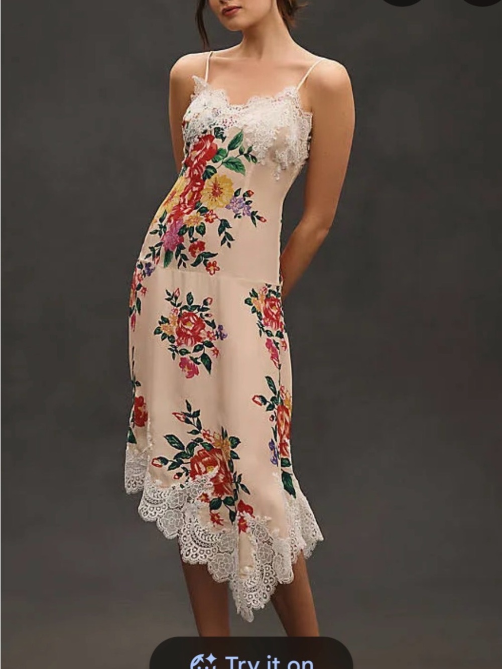 Anthropologie sleeveless v-neck lace slip mid dress